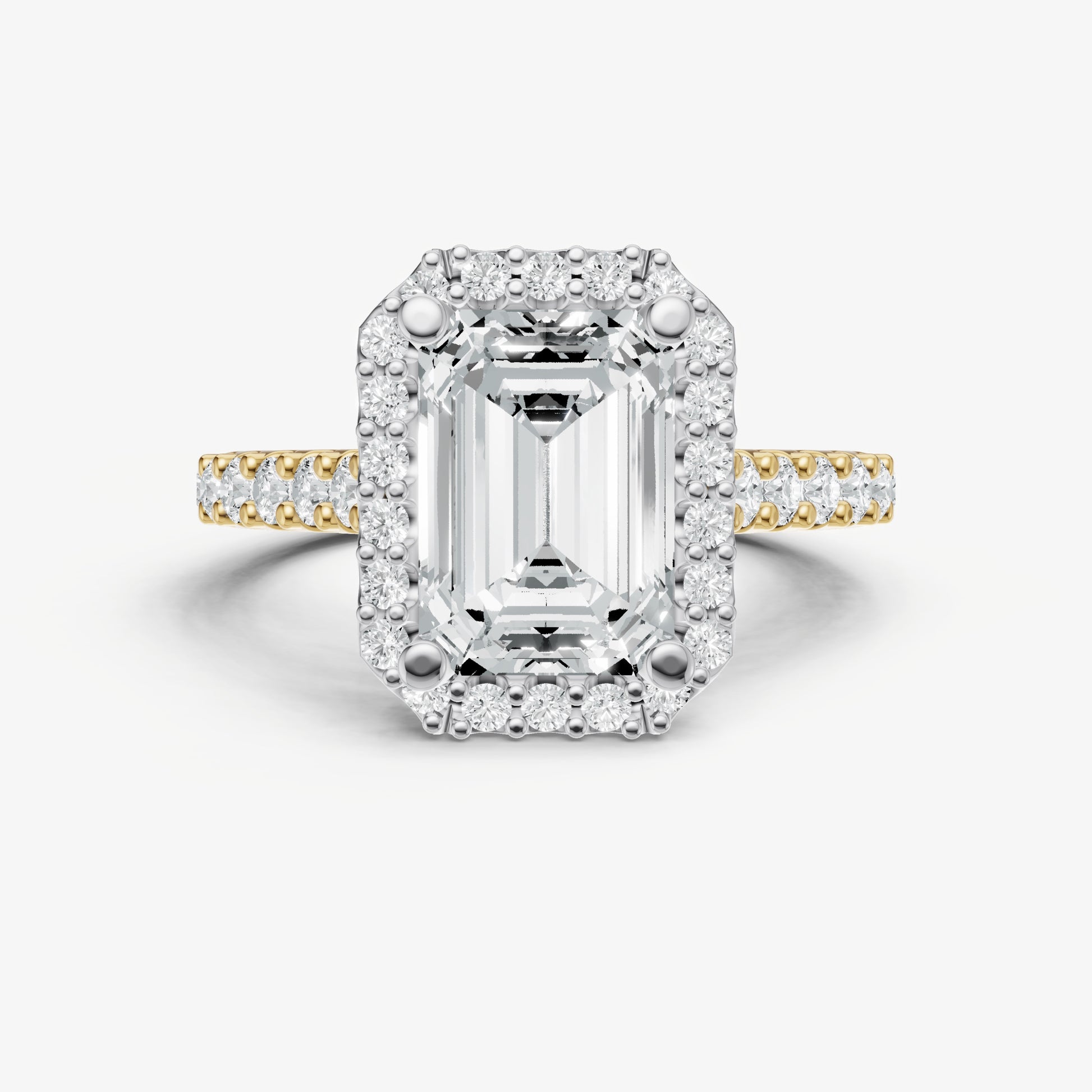 Emerald Halo Solitaire Engagement Ring with Diamond Band