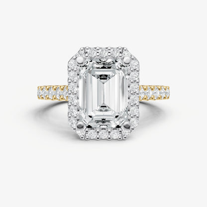 Emerald Halo Solitaire Engagement Ring with Diamond Band