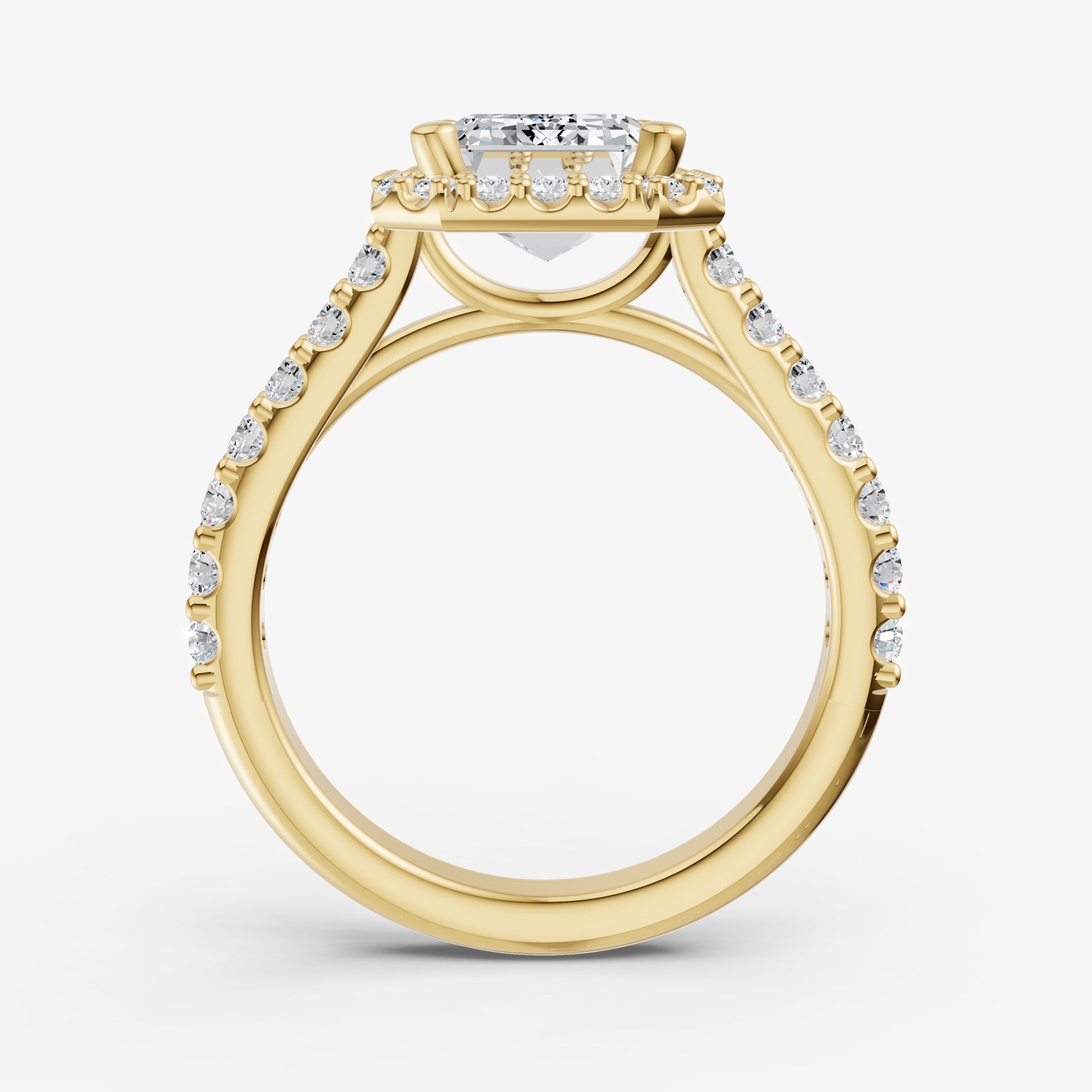 Emerald Halo Solitaire Engagement Ring with Diamond Band