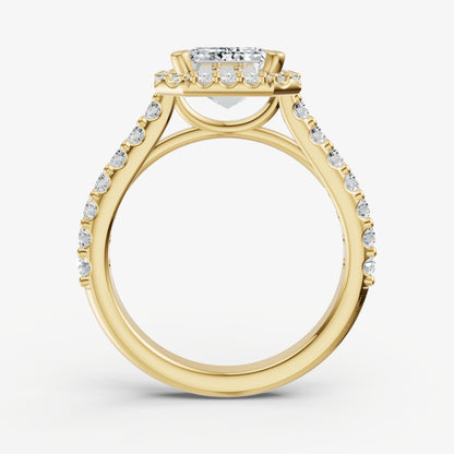 Emerald Halo Solitaire Engagement Ring with Diamond Band