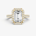 Emerald Halo Solitaire Engagement Ring with Diamond Band