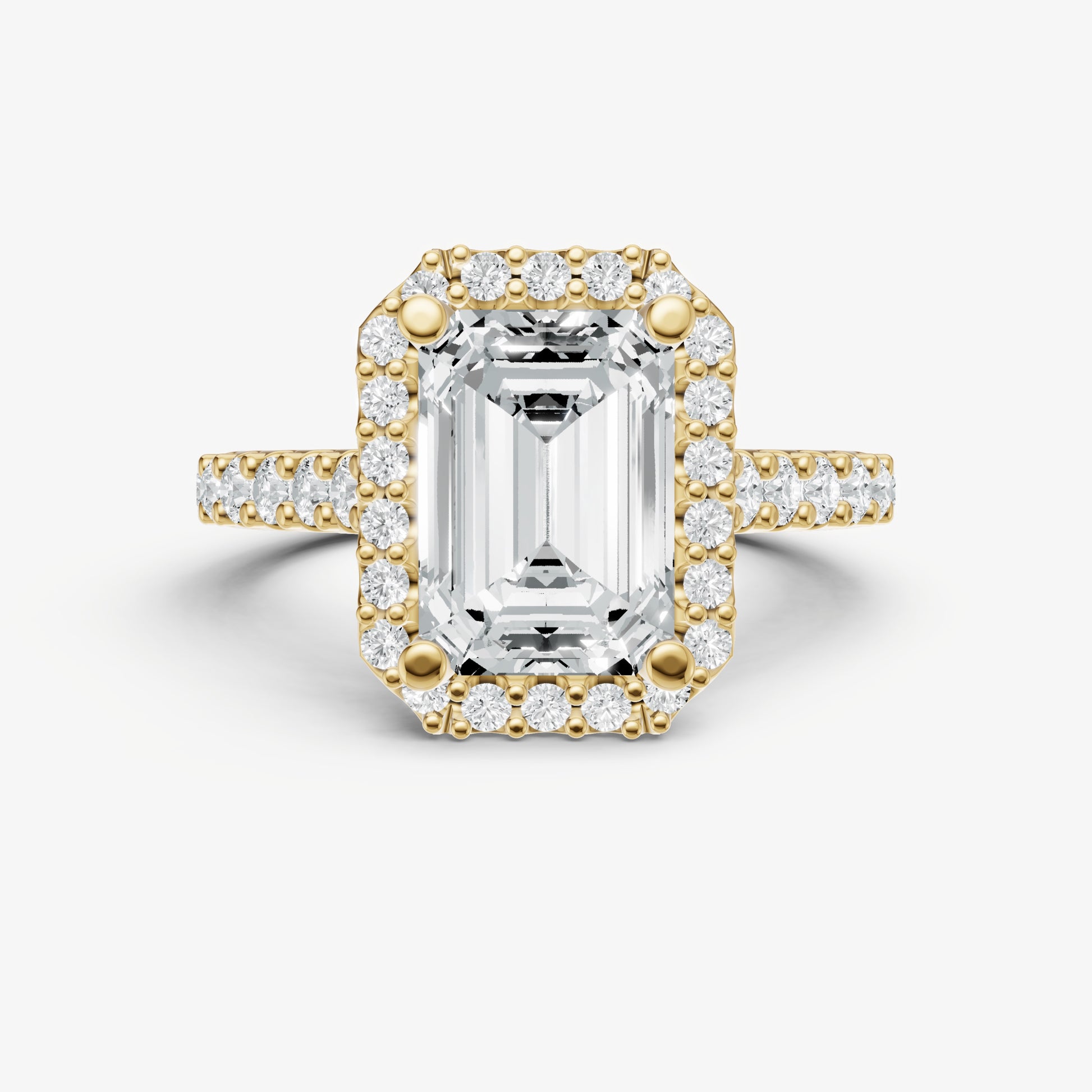 Emerald Halo Solitaire Engagement Ring with Diamond Band