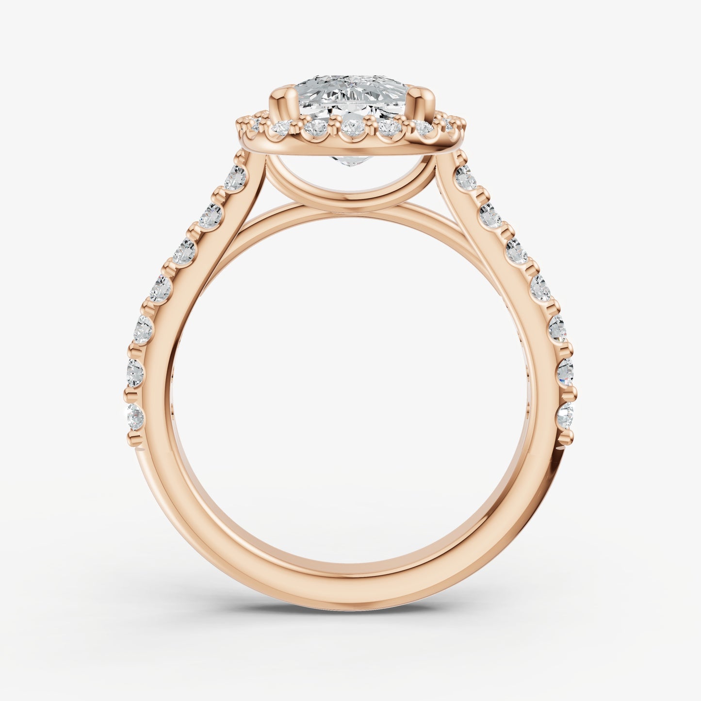 Elongated Cushion Halo Solitaire Engagement Ring with Diamond Band