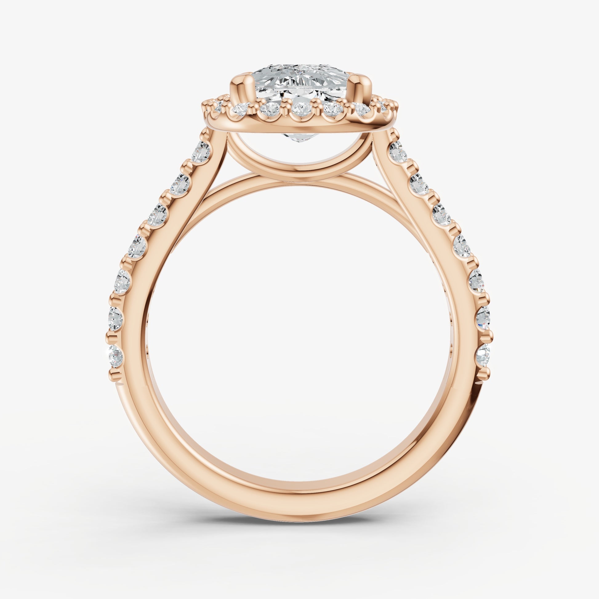Elongated Cushion Halo Solitaire Engagement Ring with Diamond Band