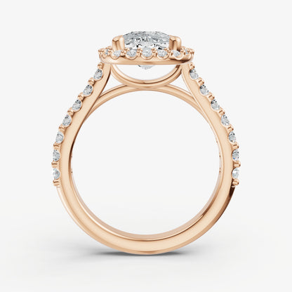 Elongated Cushion Halo Solitaire Engagement Ring with Diamond Band