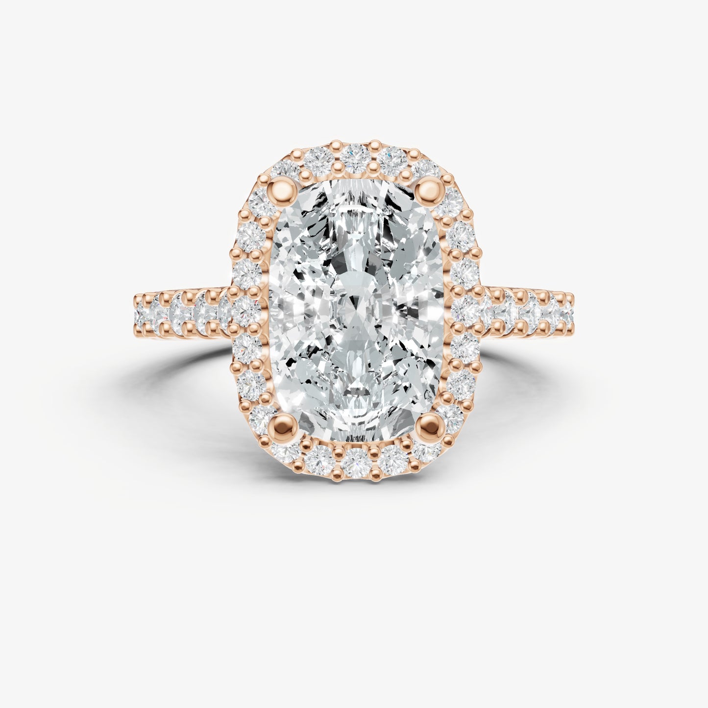 Elongated Cushion Halo Solitaire Engagement Ring with Diamond Band