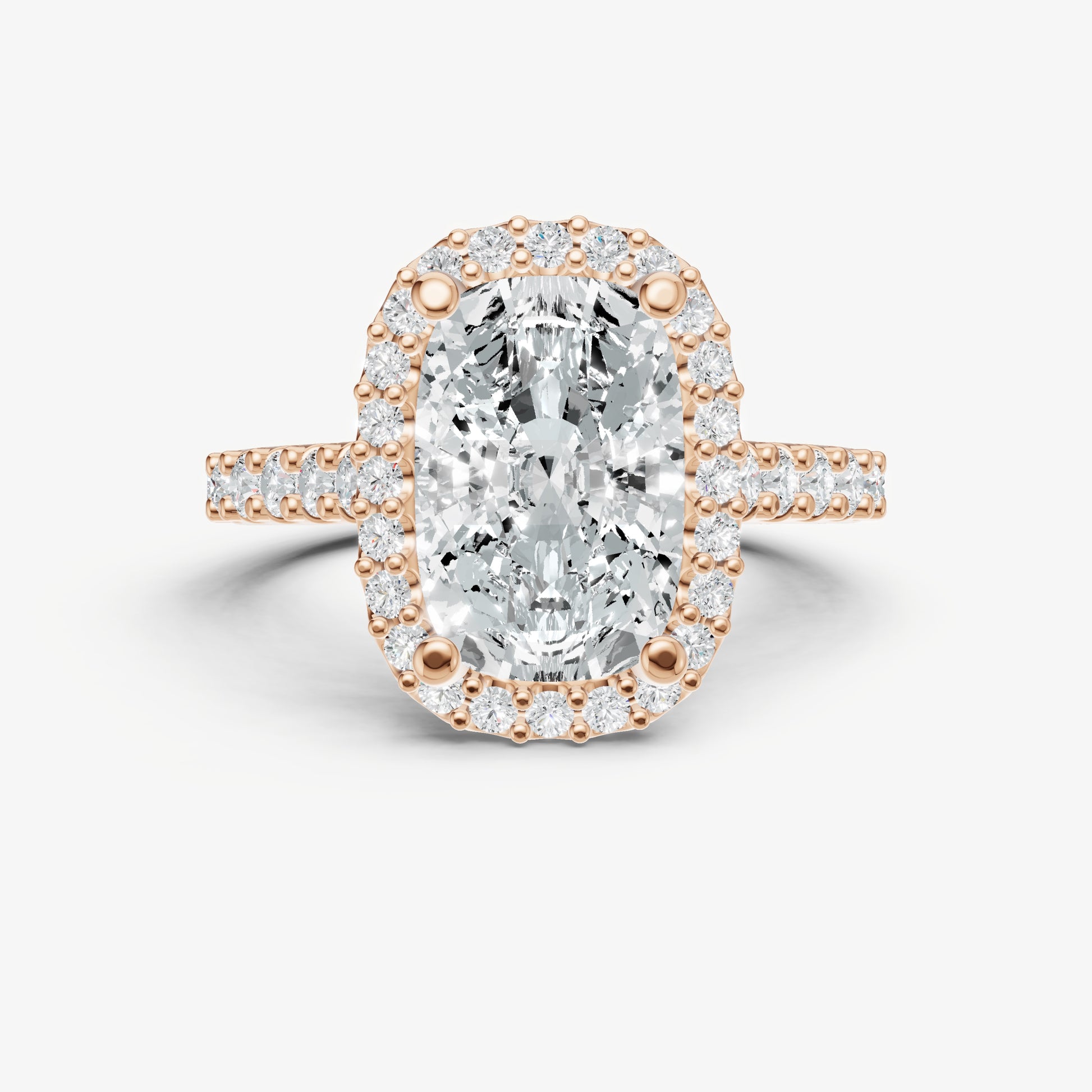 Elongated Cushion Halo Solitaire Engagement Ring with Diamond Band