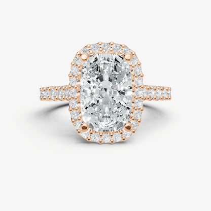 Elongated Cushion Halo Solitaire Engagement Ring with Diamond Band