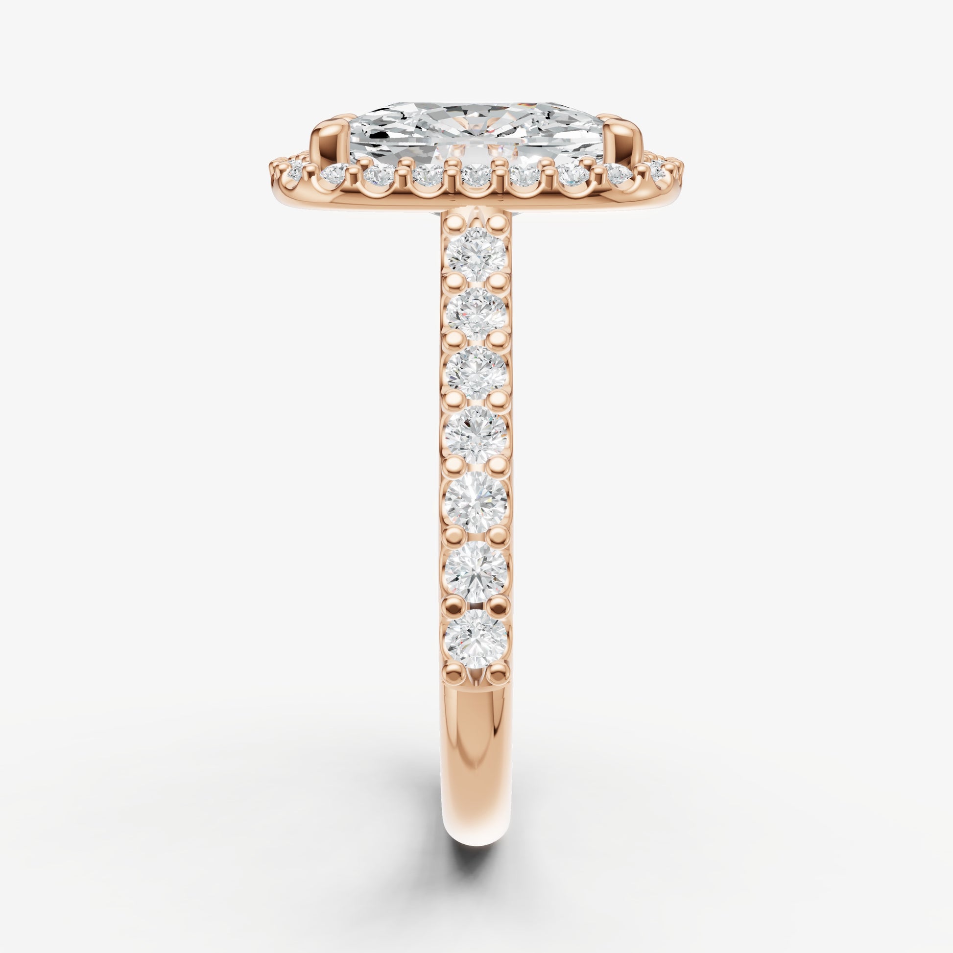 Elongated Cushion Halo Solitaire Engagement Ring with Diamond Band