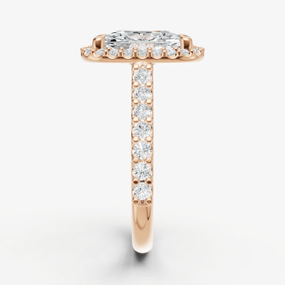 Elongated Cushion Halo Solitaire Engagement Ring with Diamond Band