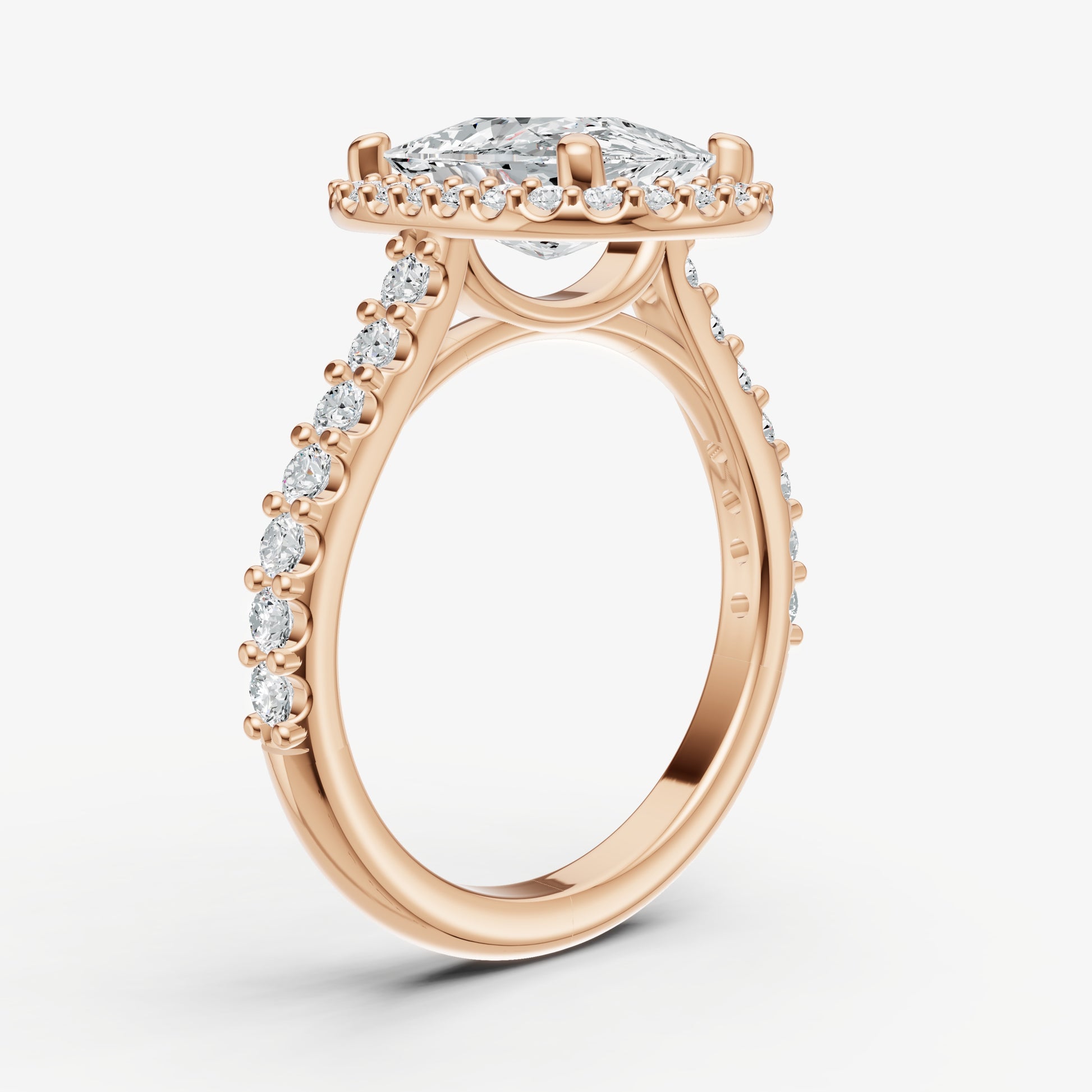 Elongated Cushion Halo Solitaire Engagement Ring with Diamond Band