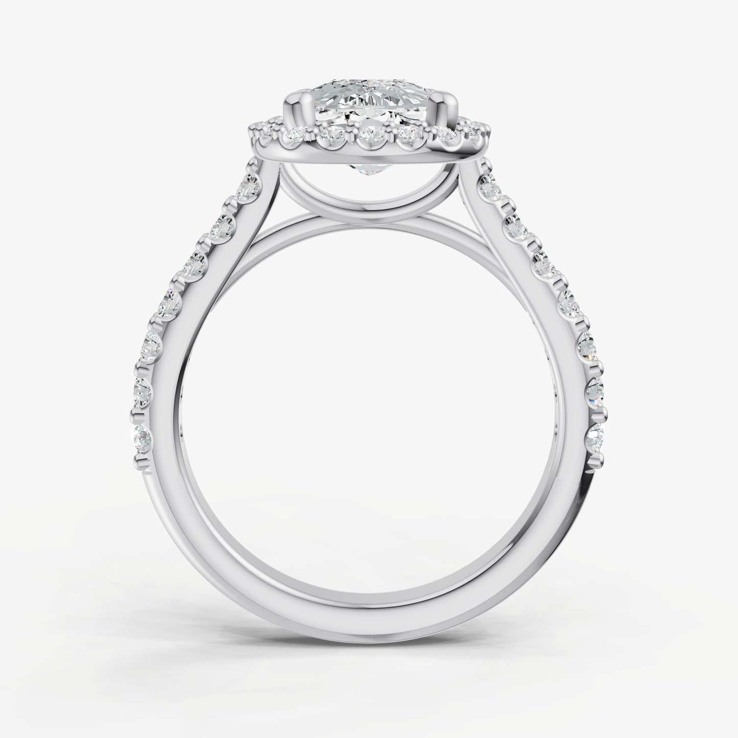 Elongated Cushion Halo Solitaire Engagement Ring with Diamond Band