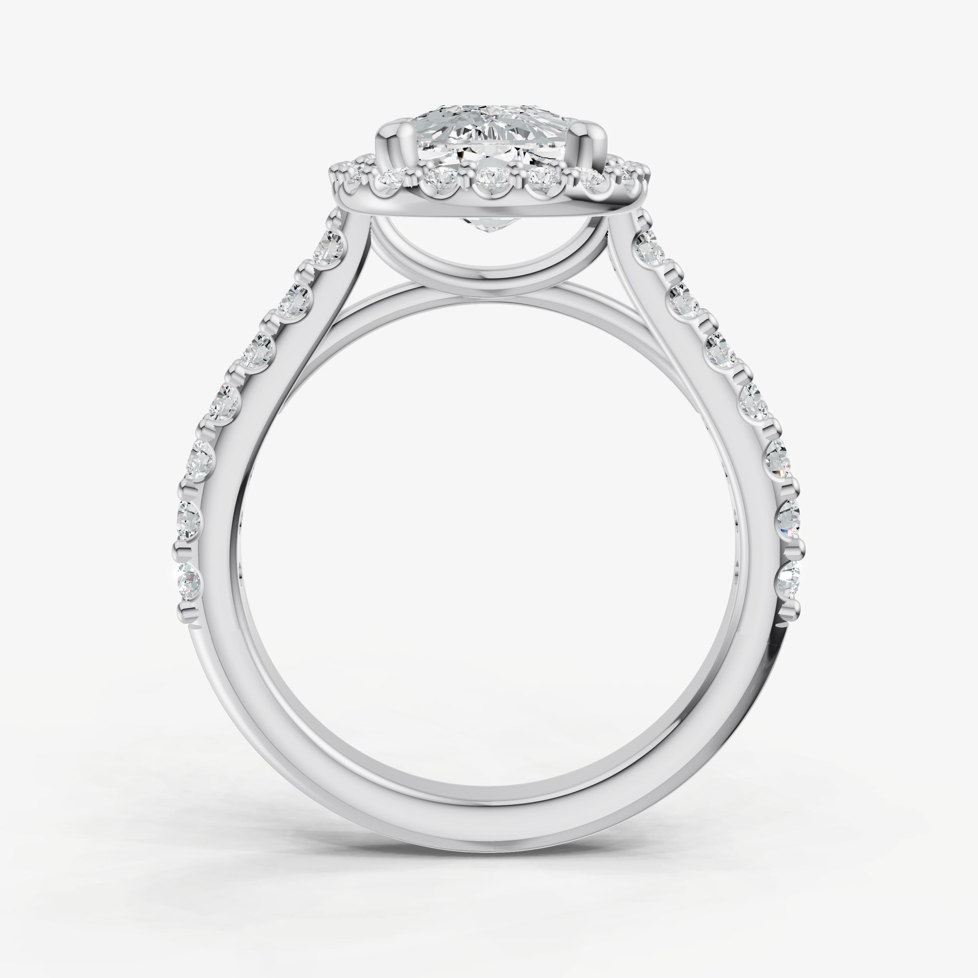 Elongated Cushion Halo Solitaire Engagement Ring with Diamond Band