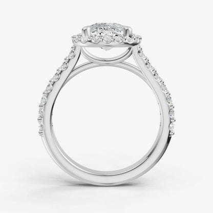 Elongated Cushion Halo Solitaire Engagement Ring with Diamond Band