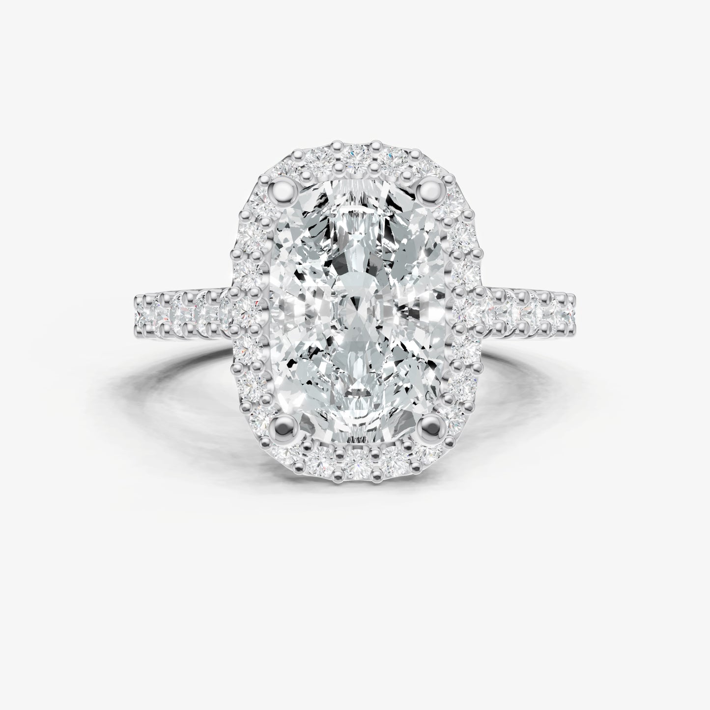 Elongated Cushion Halo Solitaire Engagement Ring with Diamond Band