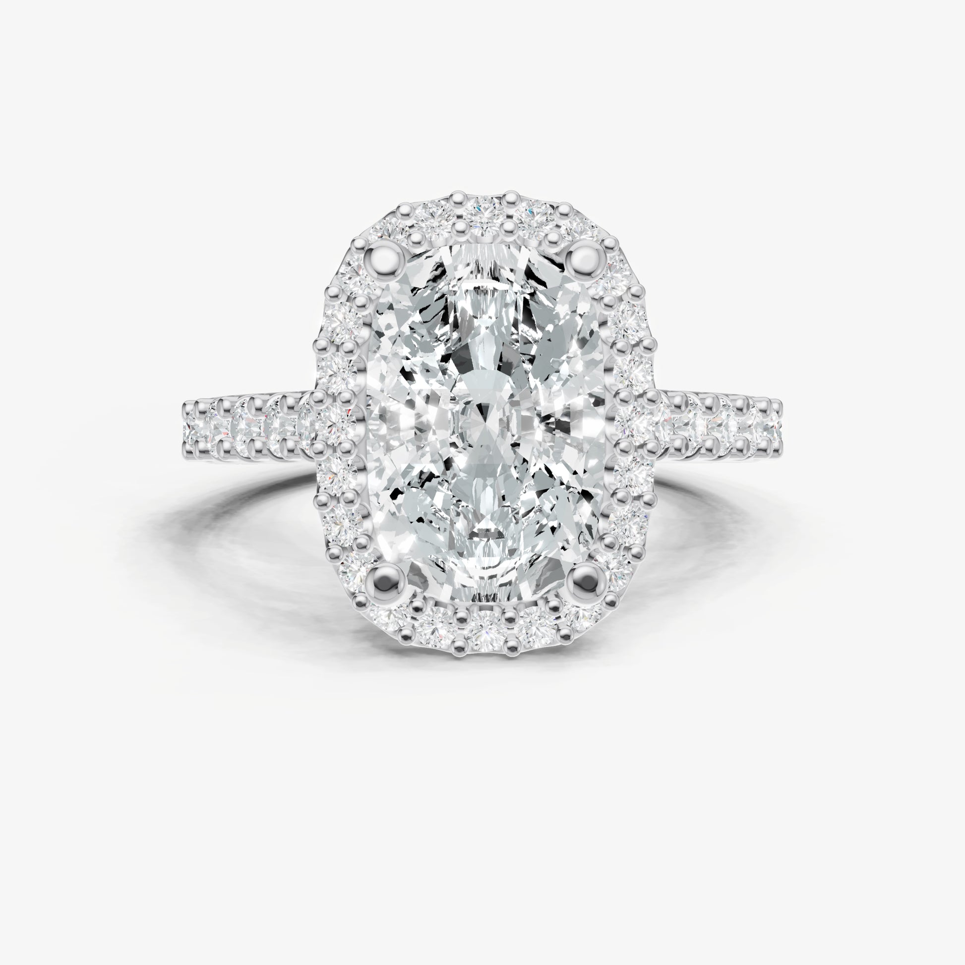 Elongated Cushion Halo Solitaire Engagement Ring with Diamond Band
