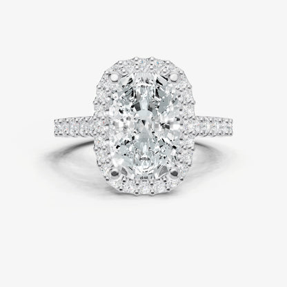 Elongated Cushion Halo Solitaire Engagement Ring with Diamond Band