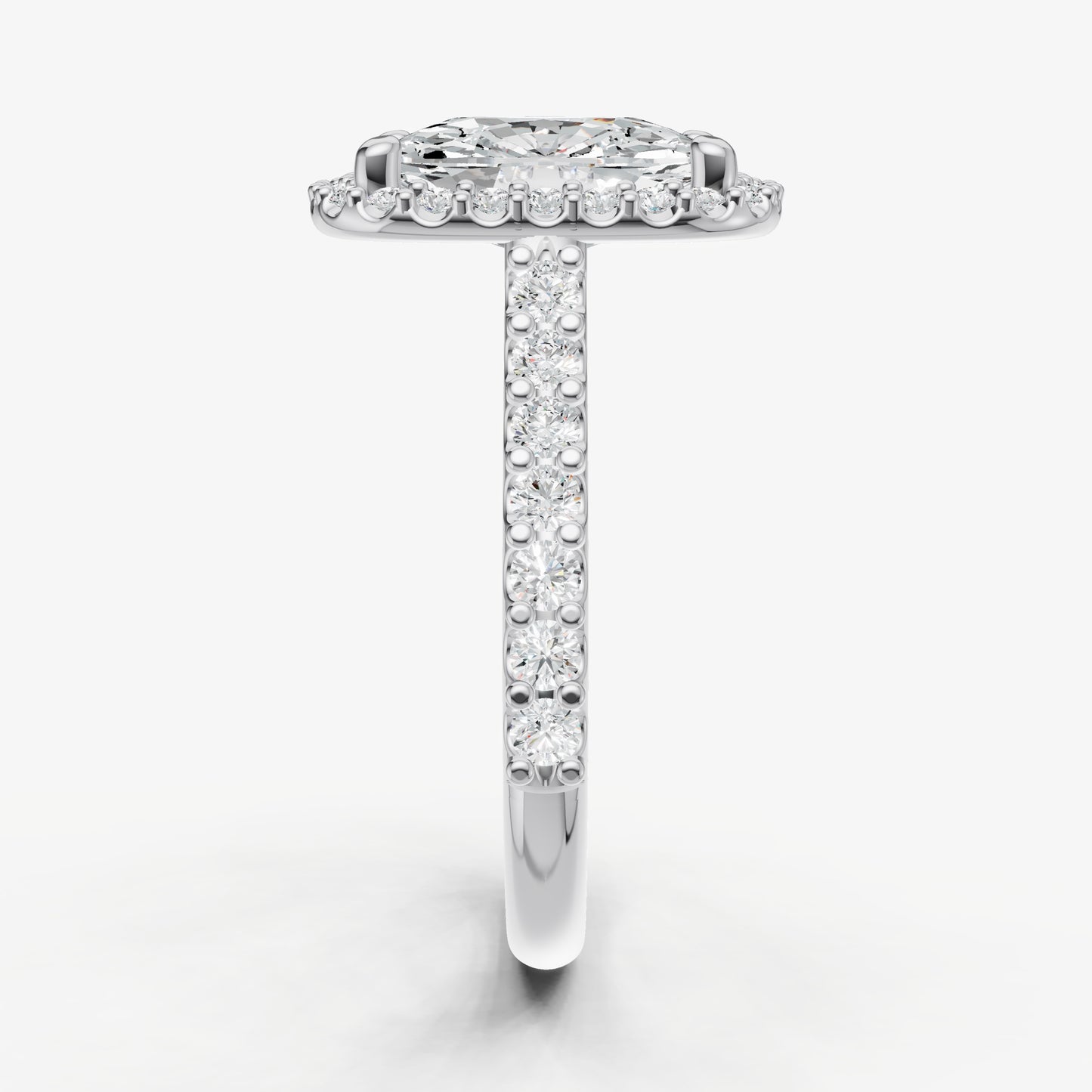 Elongated Cushion Halo Solitaire Engagement Ring with Diamond Band