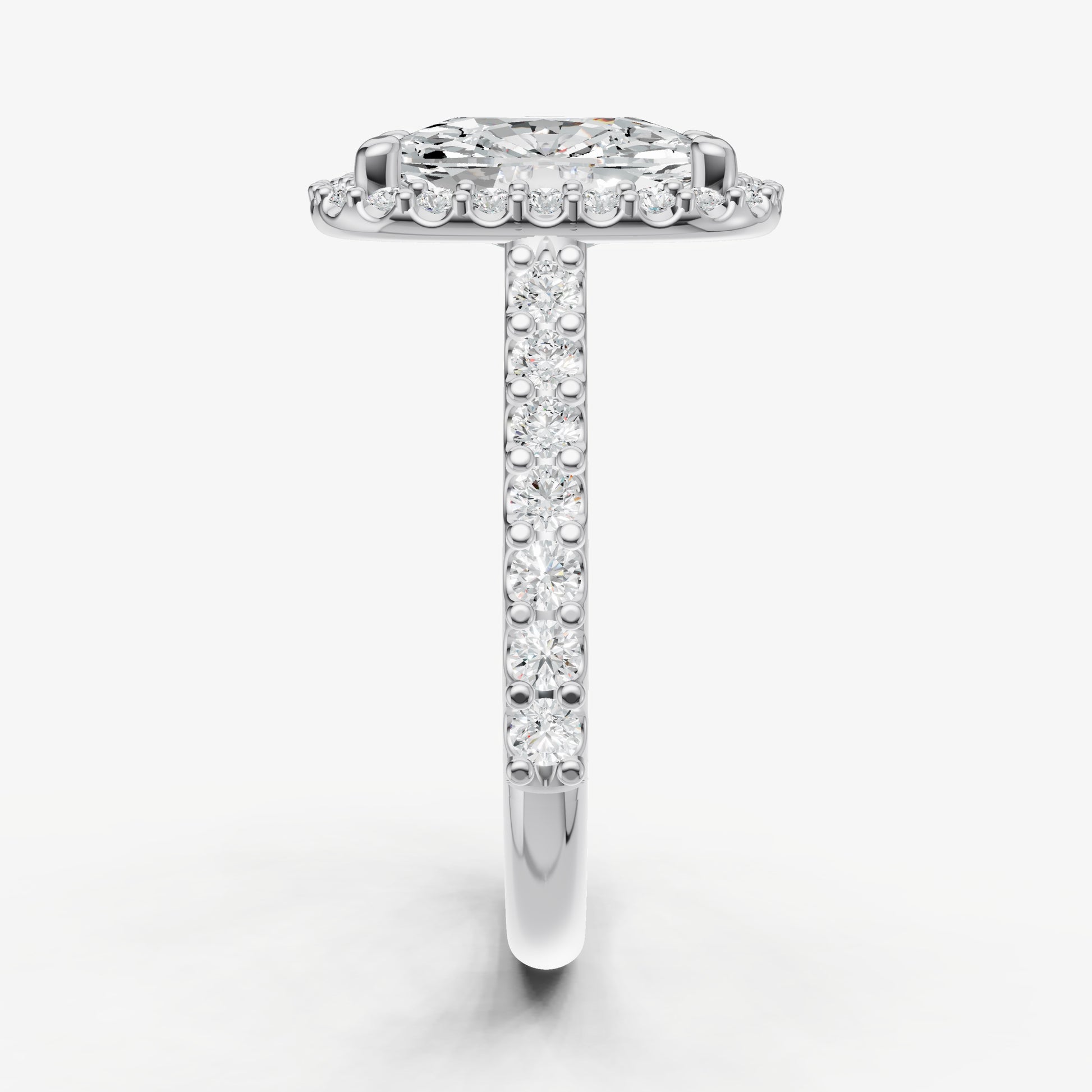 Elongated Cushion Halo Solitaire Engagement Ring with Diamond Band