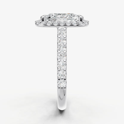Elongated Cushion Halo Solitaire Engagement Ring with Diamond Band
