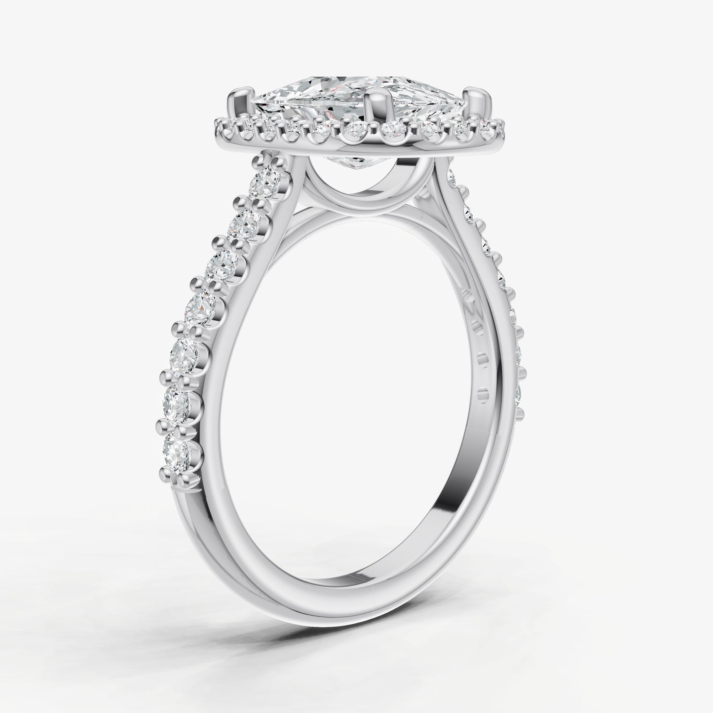 Elongated Cushion Halo Solitaire Engagement Ring with Diamond Band