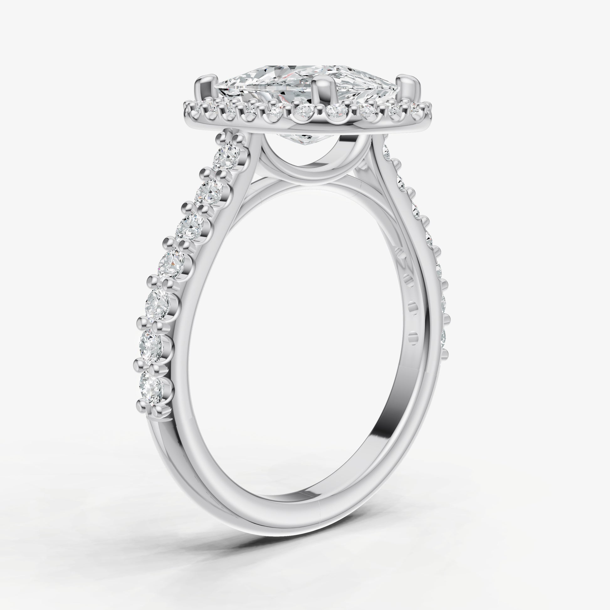 Elongated Cushion Halo Solitaire Engagement Ring with Diamond Band