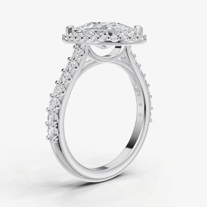 Elongated Cushion Halo Solitaire Engagement Ring with Diamond Band