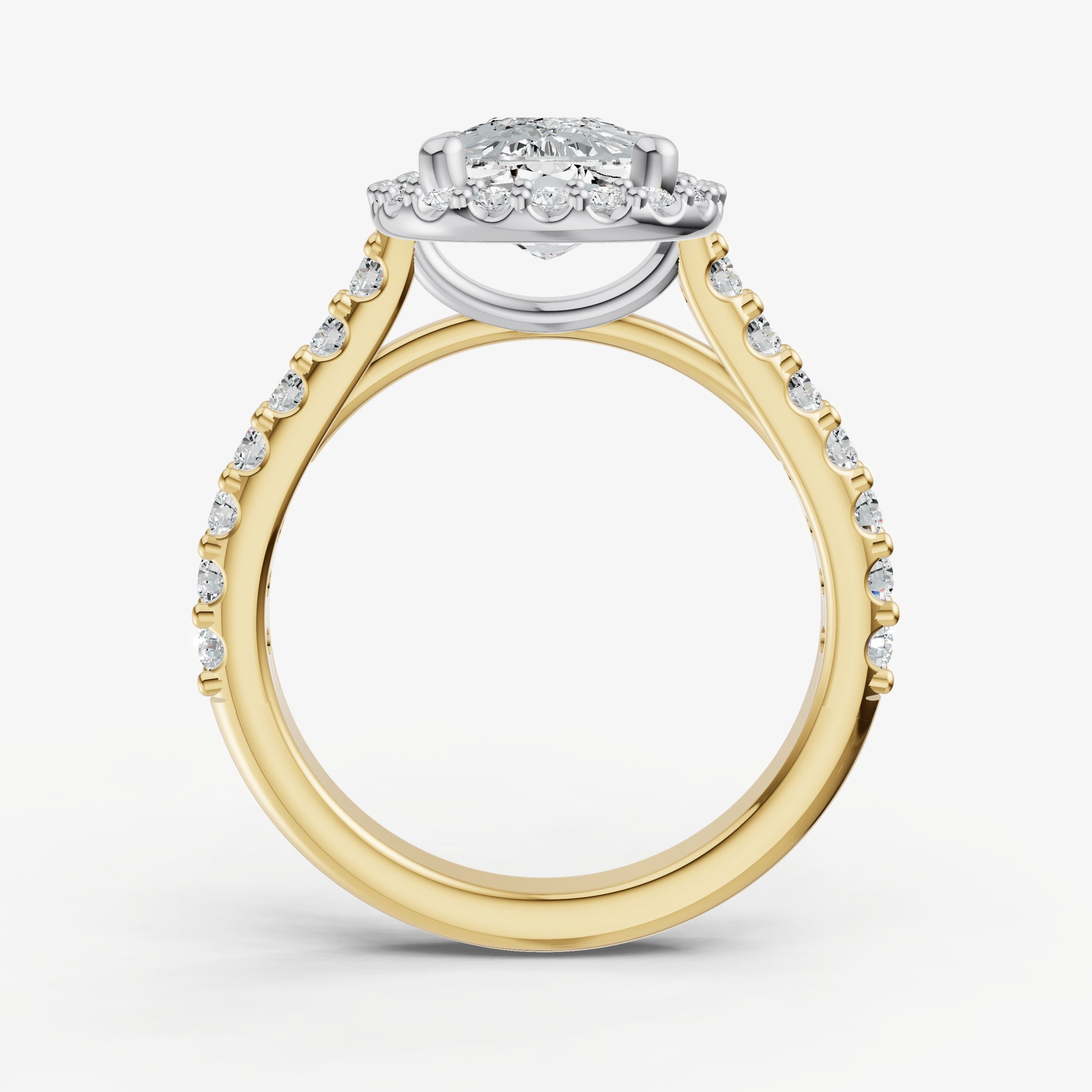 Elongated Cushion Halo Solitaire Engagement Ring with Diamond Band