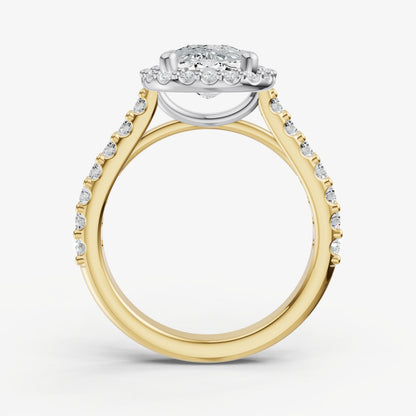 Elongated Cushion Halo Solitaire Engagement Ring with Diamond Band