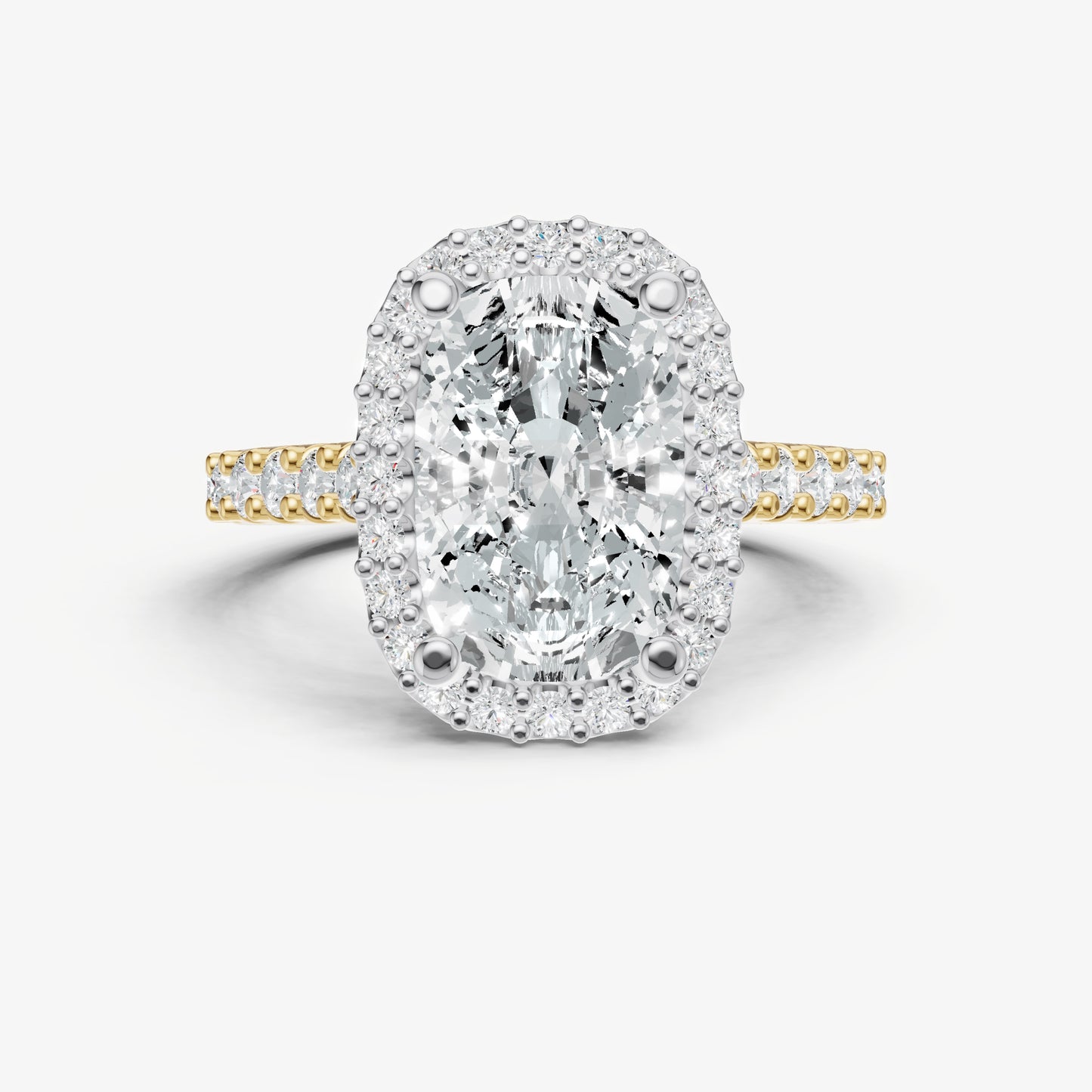Elongated Cushion Halo Solitaire Engagement Ring with Diamond Band
