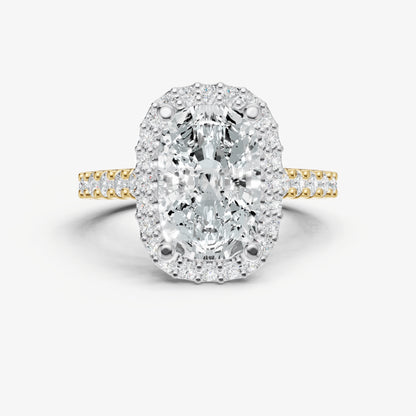 Elongated Cushion Halo Solitaire Engagement Ring with Diamond Band
