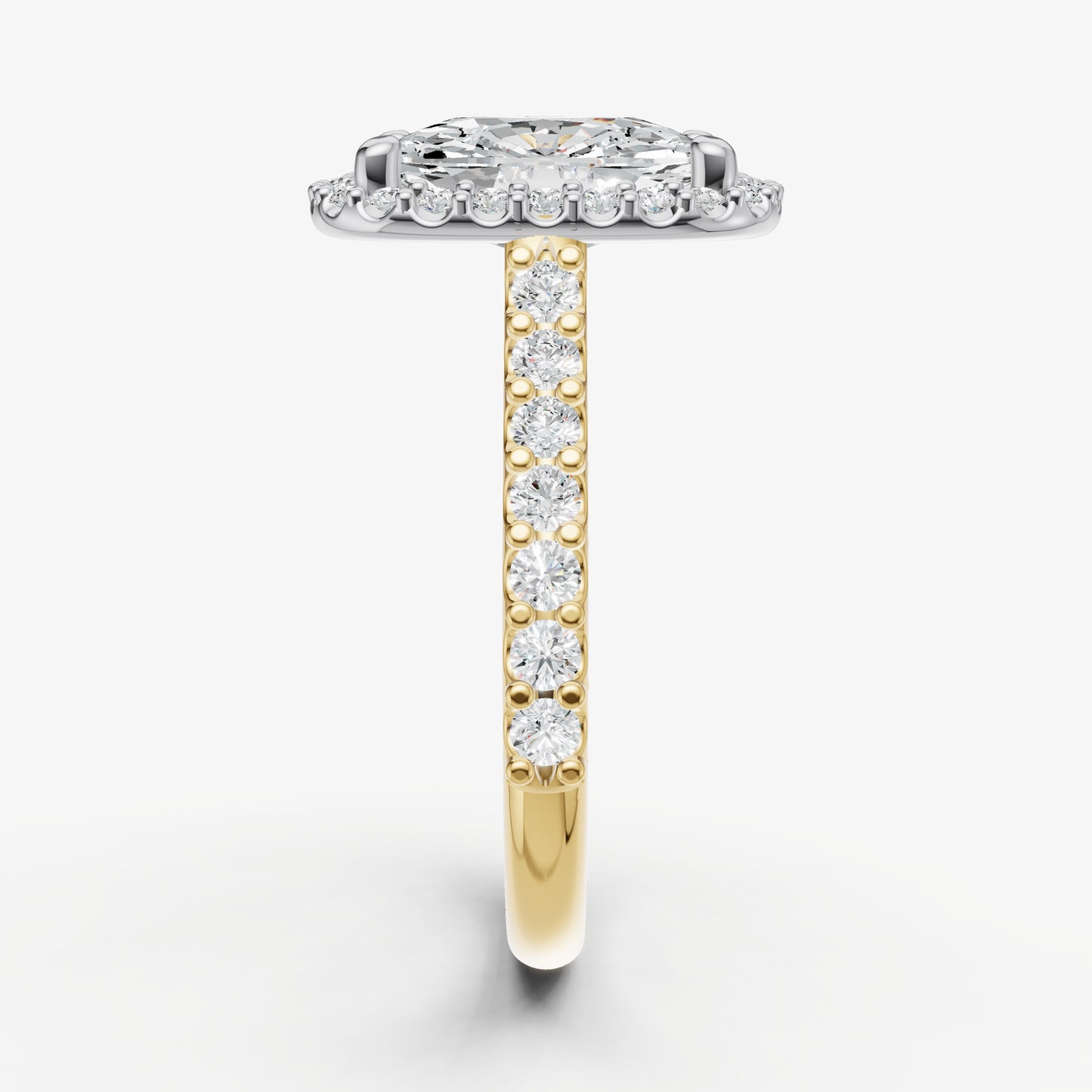 Elongated Cushion Halo Solitaire Engagement Ring with Diamond Band
