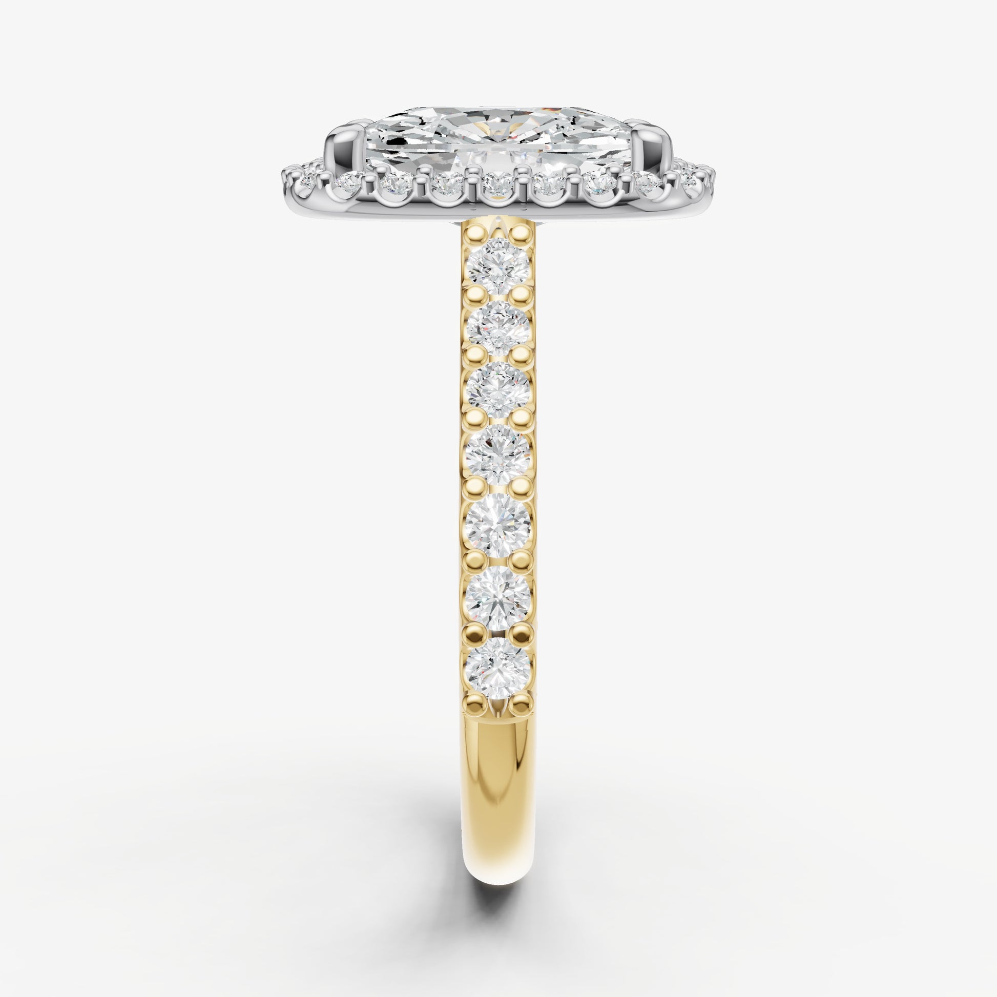 Elongated Cushion Halo Solitaire Engagement Ring with Diamond Band