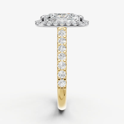 Elongated Cushion Halo Solitaire Engagement Ring with Diamond Band