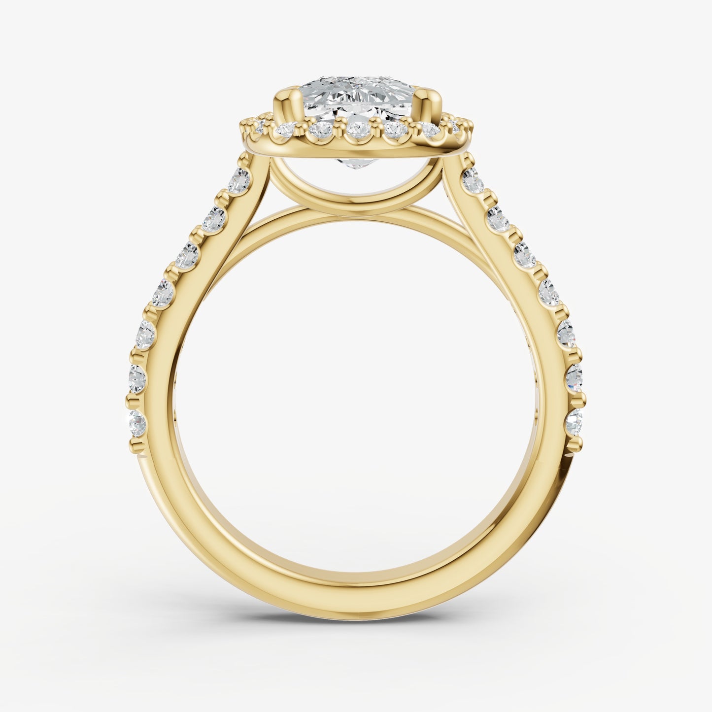 Elongated Cushion Halo Solitaire Engagement Ring with Diamond Band