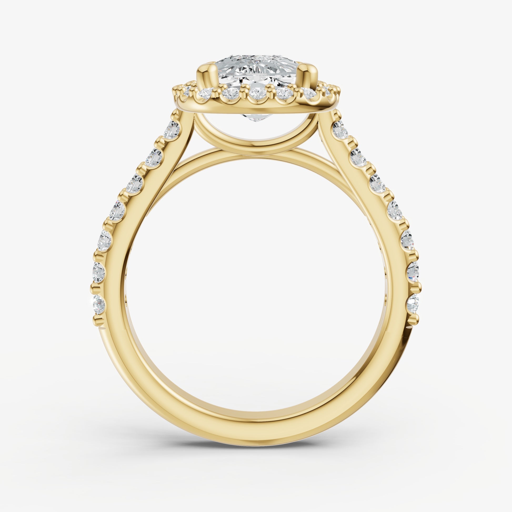 Elongated Cushion Halo Solitaire Engagement Ring with Diamond Band
