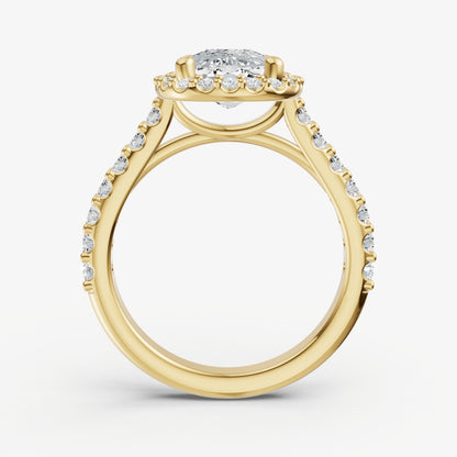 Elongated Cushion Halo Solitaire Engagement Ring with Diamond Band