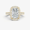 Elongated Cushion Halo Solitaire Engagement Ring with Diamond Band