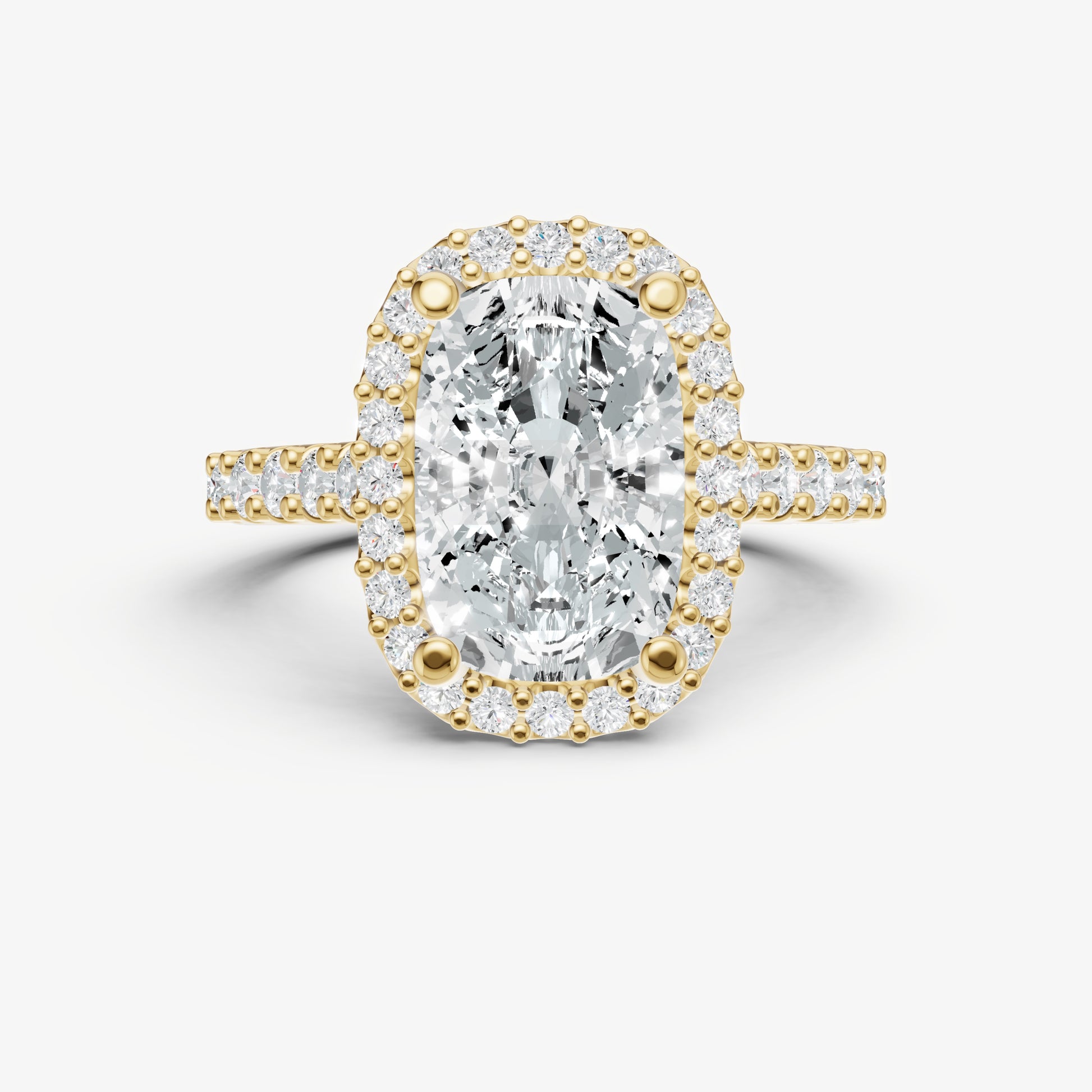 Elongated Cushion Halo Solitaire Engagement Ring with Diamond Band