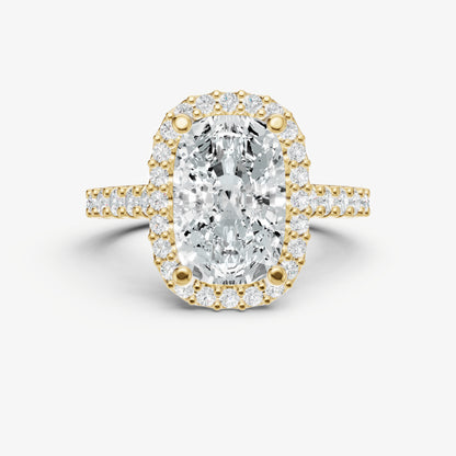 Elongated Cushion Halo Solitaire Engagement Ring with Diamond Band