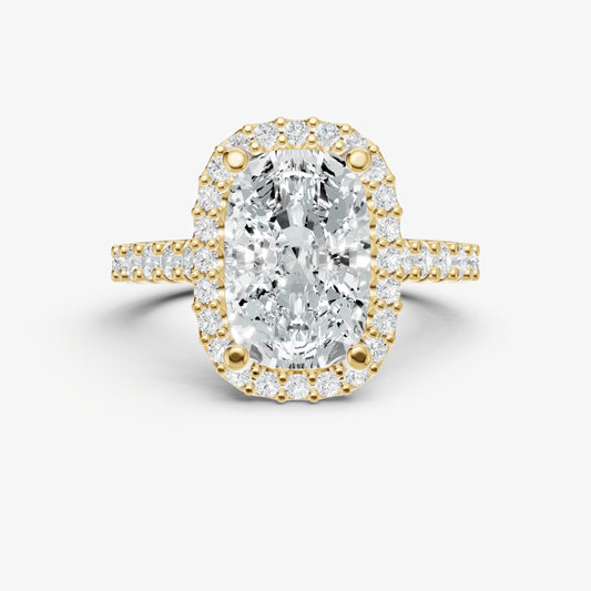 Elongated Cushion Halo Solitaire Engagement Ring with Diamond Band