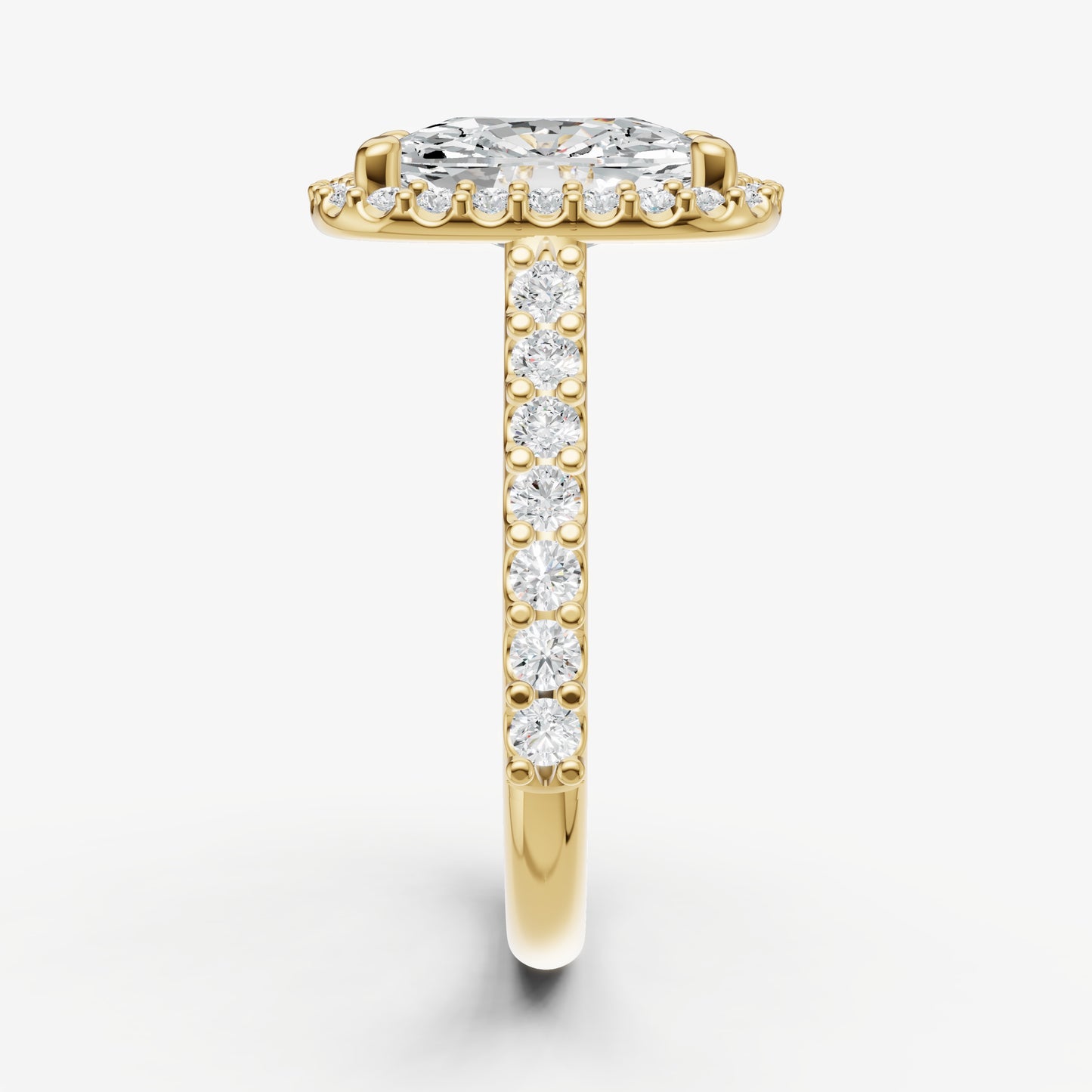 Elongated Cushion Halo Solitaire Engagement Ring with Diamond Band