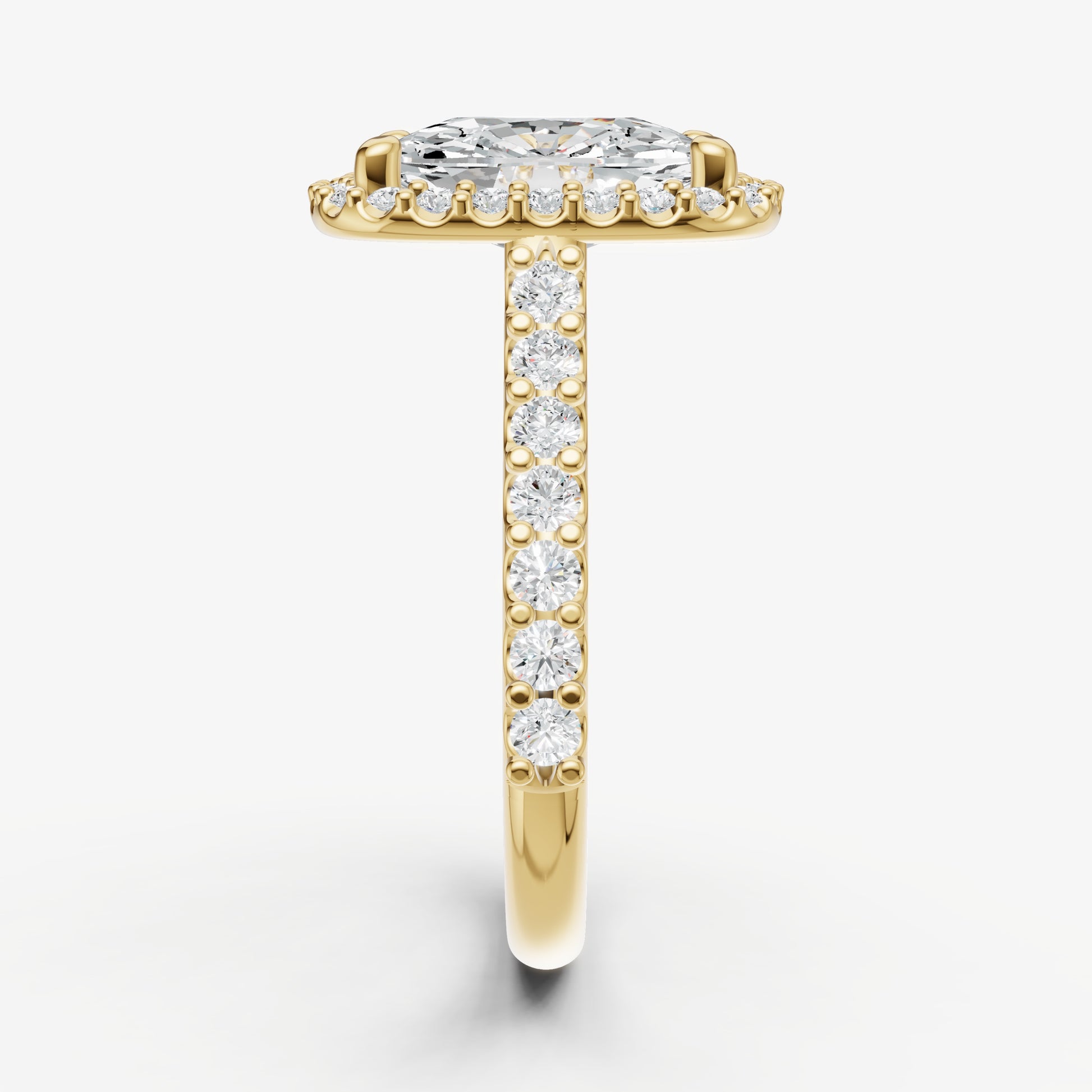 Elongated Cushion Halo Solitaire Engagement Ring with Diamond Band