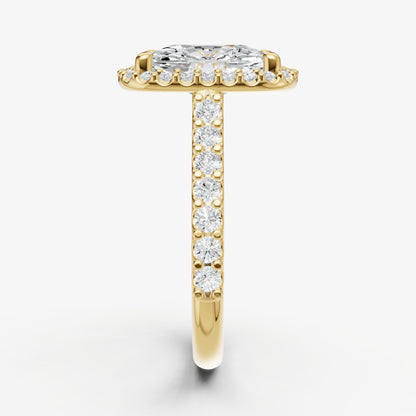 Elongated Cushion Halo Solitaire Engagement Ring with Diamond Band