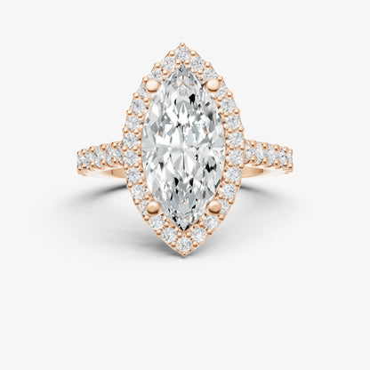 Marquise Halo Solitaire Engagement Ring with Diamond Band