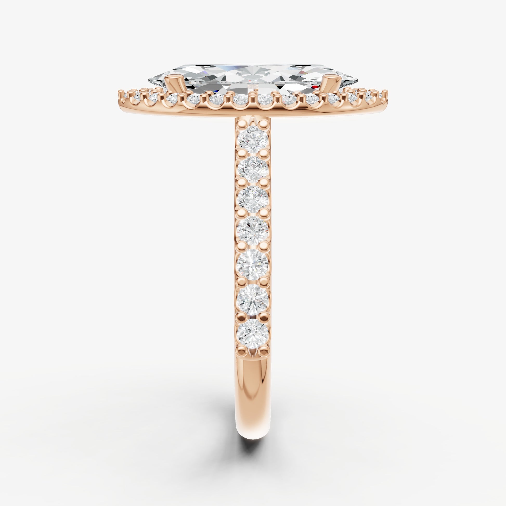 Marquise Halo Solitaire Engagement Ring with Diamond Band
