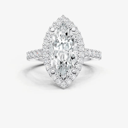Marquise Halo Solitaire Engagement Ring with Diamond Band