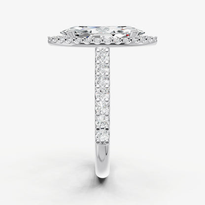 Marquise Halo Solitaire Engagement Ring with Diamond Band