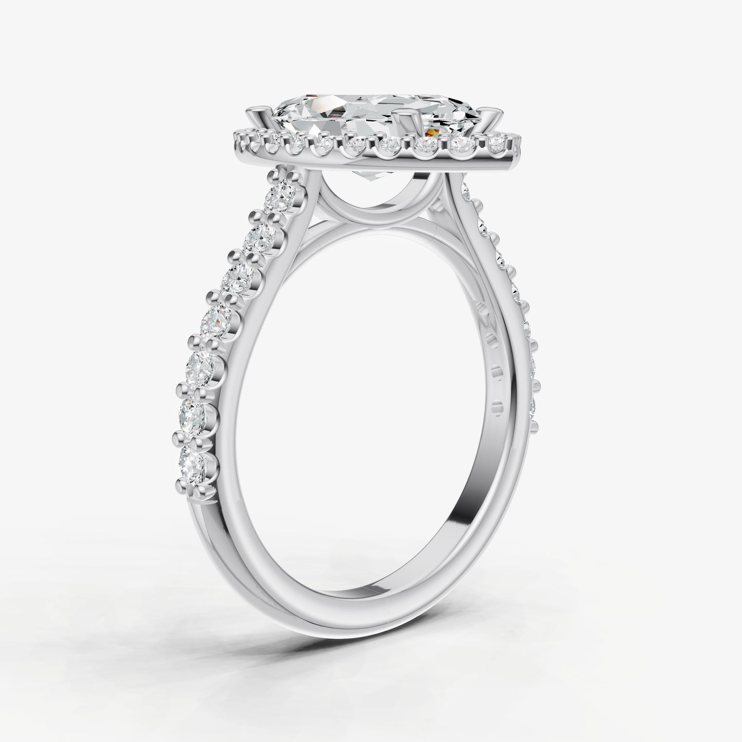 Marquise Halo Solitaire Engagement Ring with Diamond Band