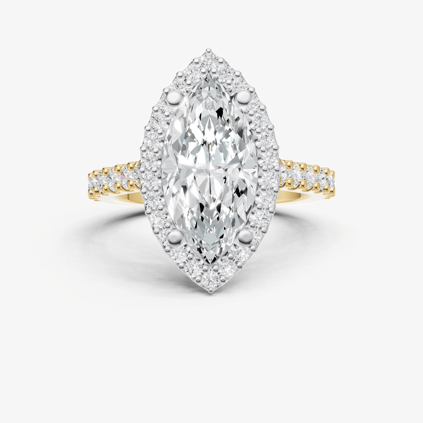 Marquise Halo Solitaire Engagement Ring with Diamond Band